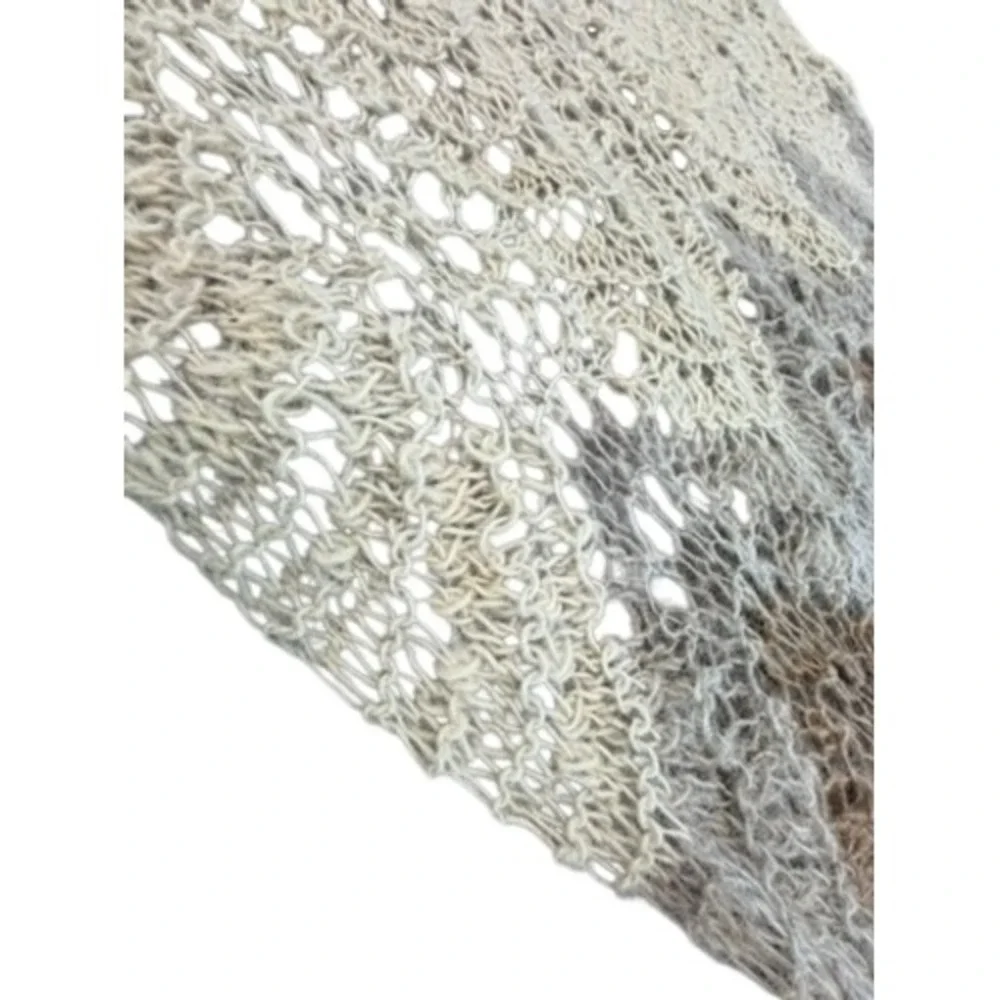 Handmade Crochet Chevron Shawl Neutral Earth Tone Scalloped Edge Wrap 63x21